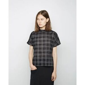 Ann Taylor‎ Black Plaid Funnel Neck Stretch Shell Top